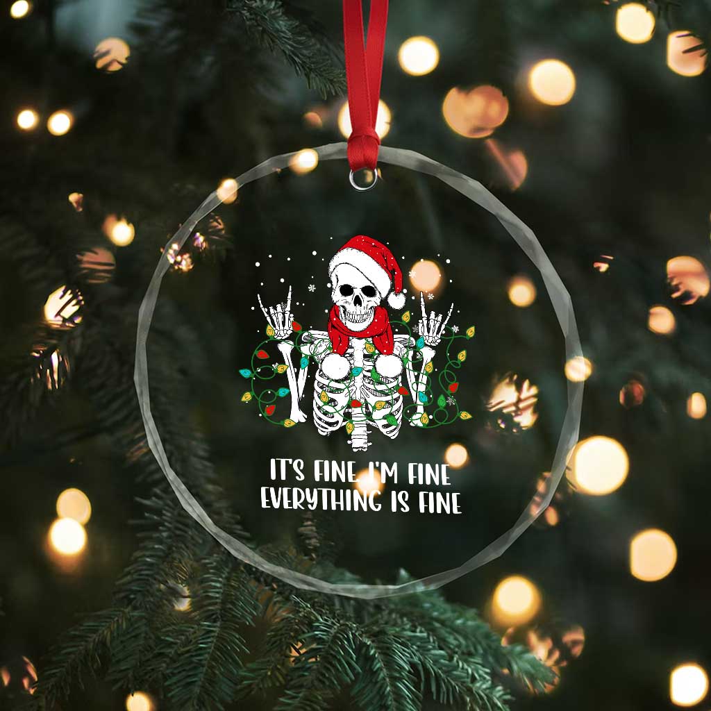 Christmas Skeleton Crystal Glass Ornament It's Fine I'm Fine Everything Is Fine Xmas Light Funny TS02