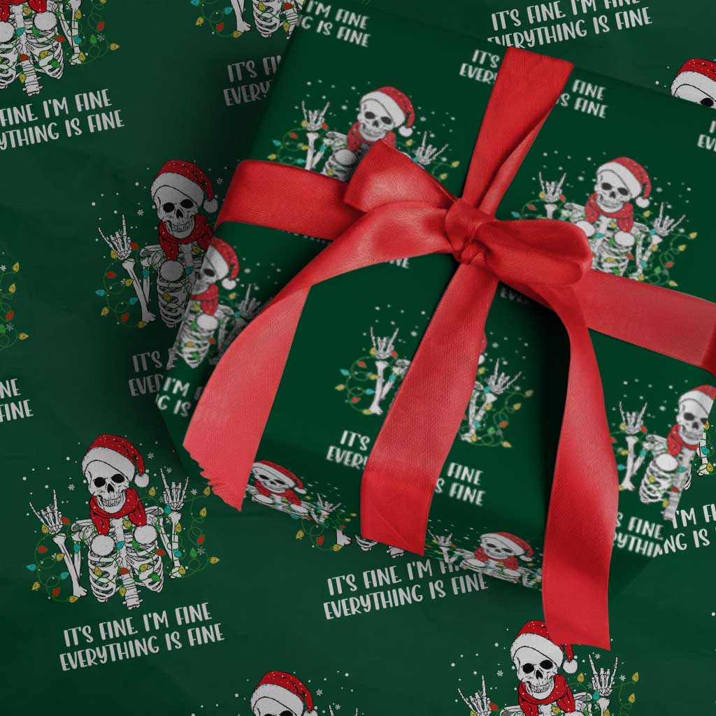 Christmas Skeleton Wrapping Paper Roll It's Fine I'm Fine Everything Is Fine Xmas Light Funny