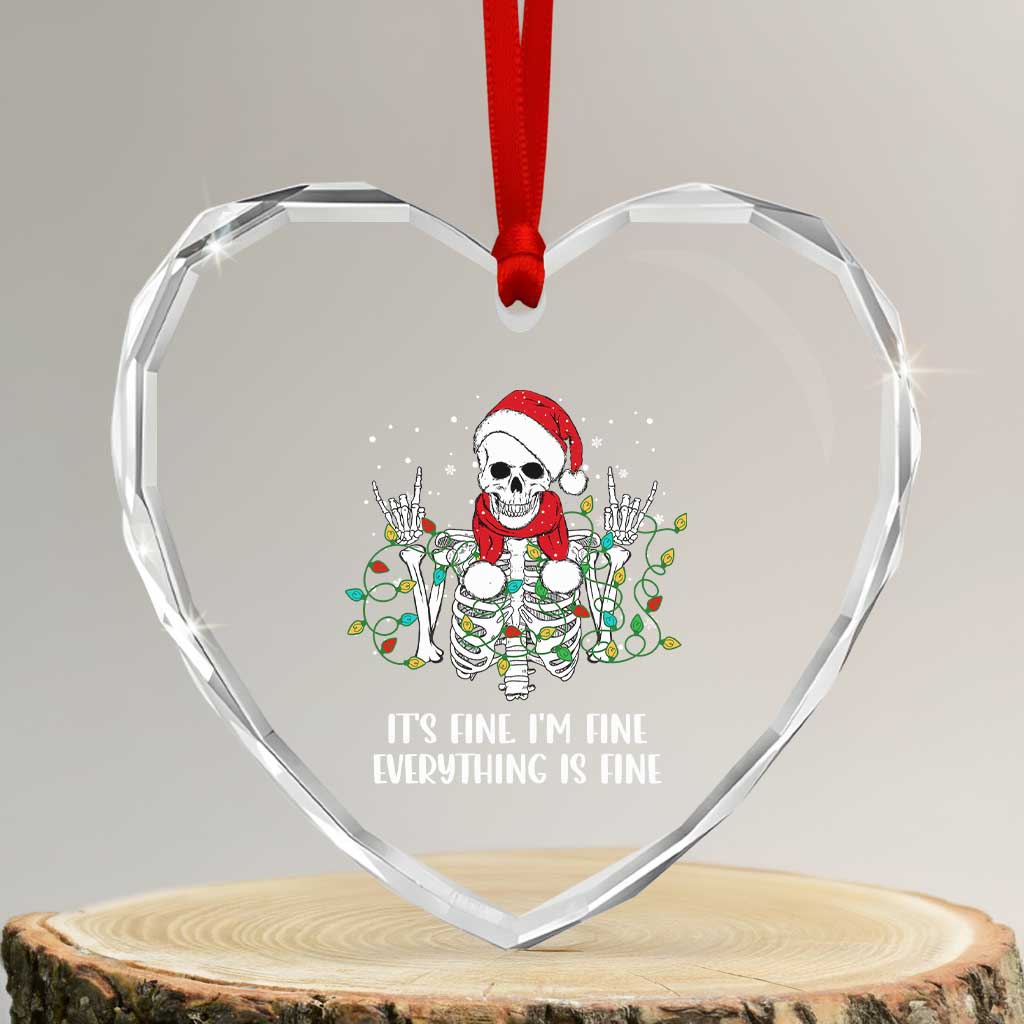 Christmas Skeleton Heart Crystal Glass Ornament It's Fine I'm Fine Everything Is Fine Xmas Light Funny - Wonder Print Shop
