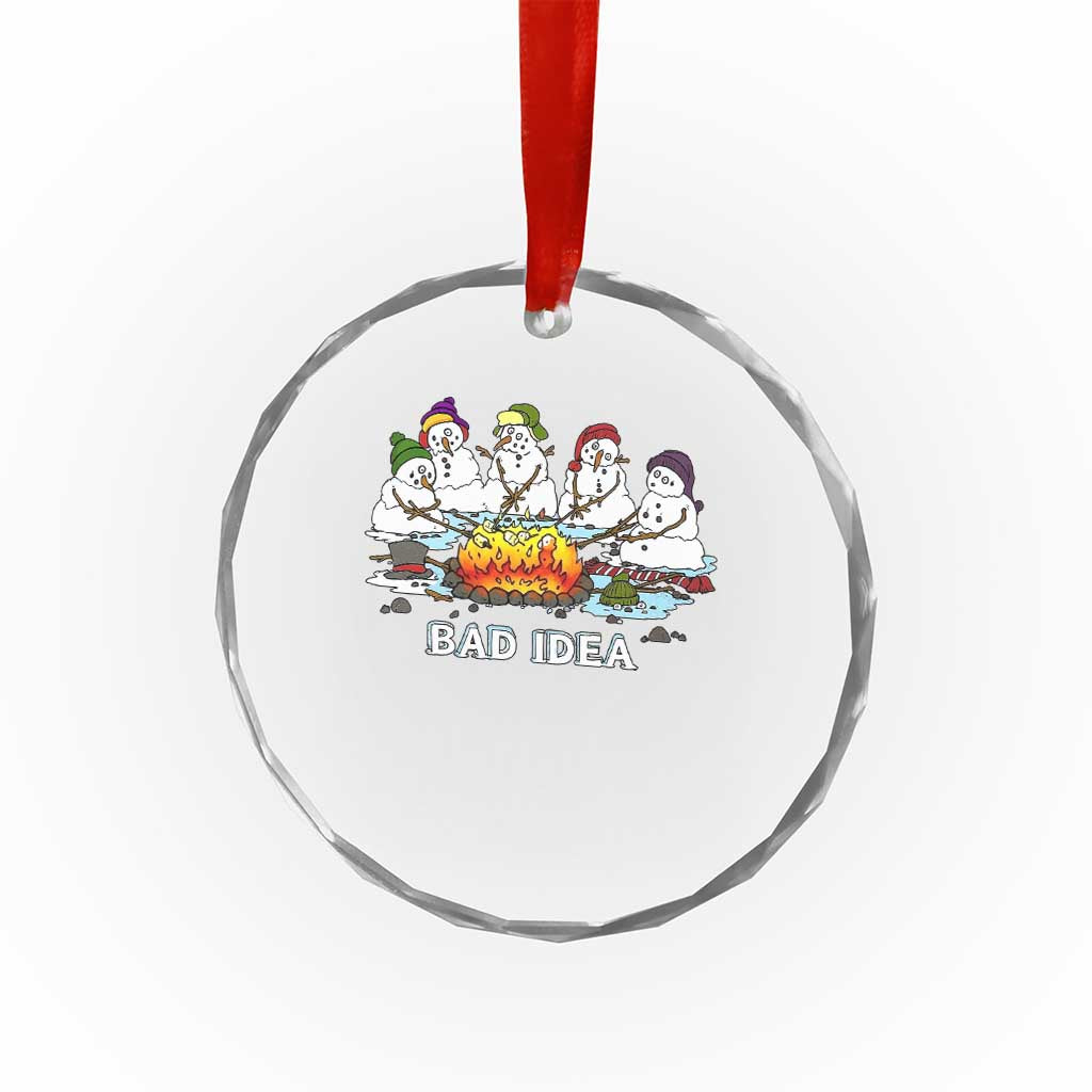 Christmas Snowman Campfire Crystal Glass Ornament Bad Idea Melting Snowman Family Roasting Marshmallows - Wonder Print Shop