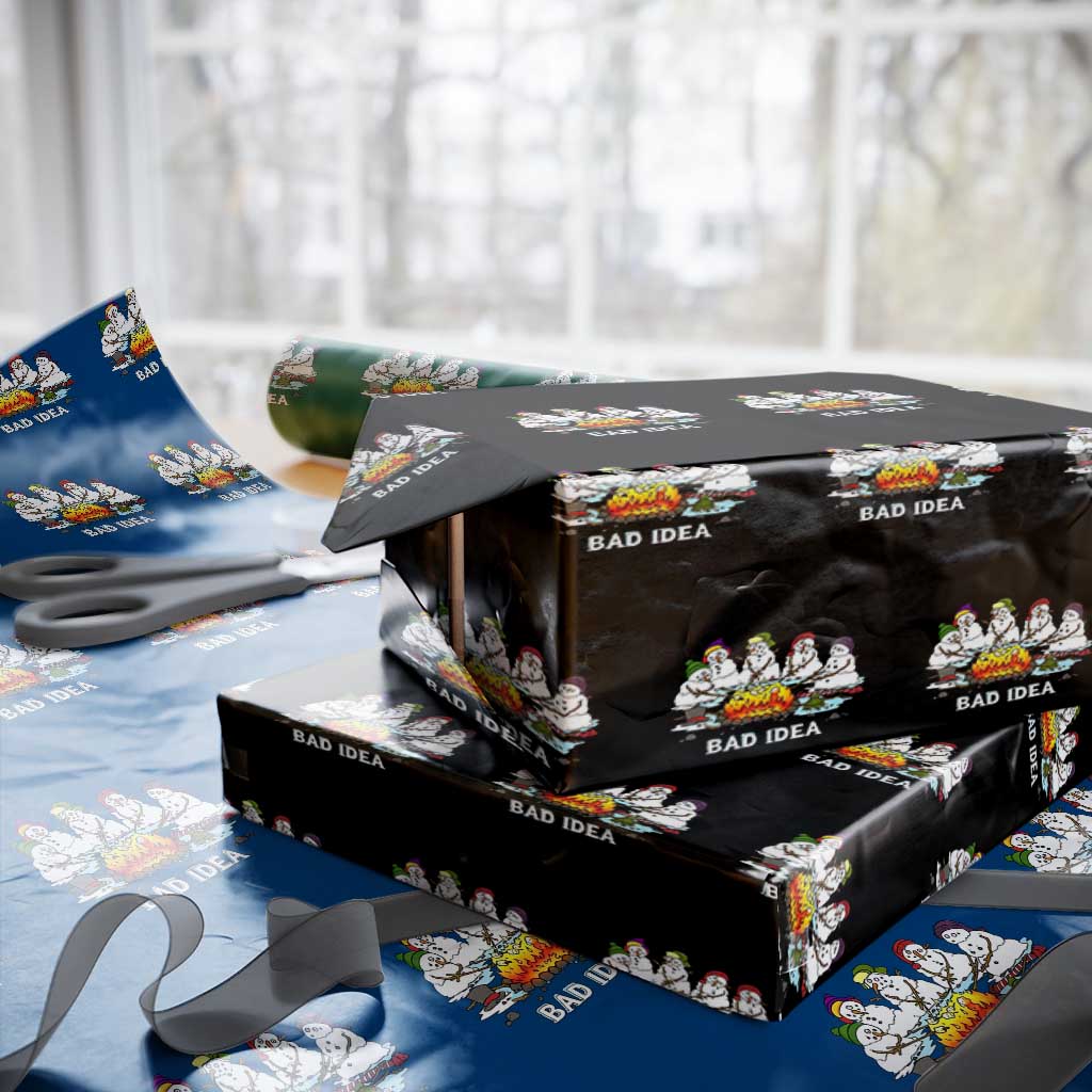 Christmas Snowman Campfire Wrapping Paper Roll Bad Idea Melting Snowman Family Roasting Marshmallows - Wonder Print Shop