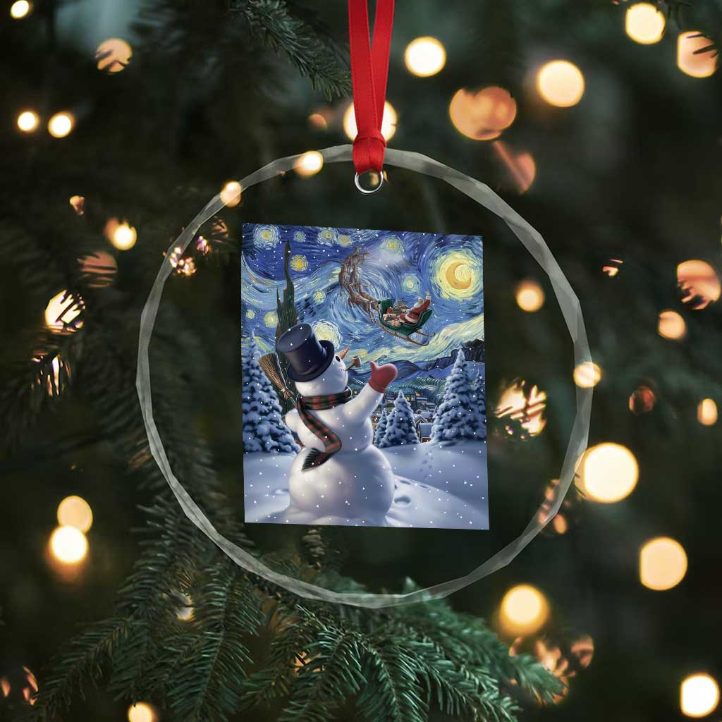 Christmas Snowman Starry Night Crystal Glass Ornament - Wonder Print Shop