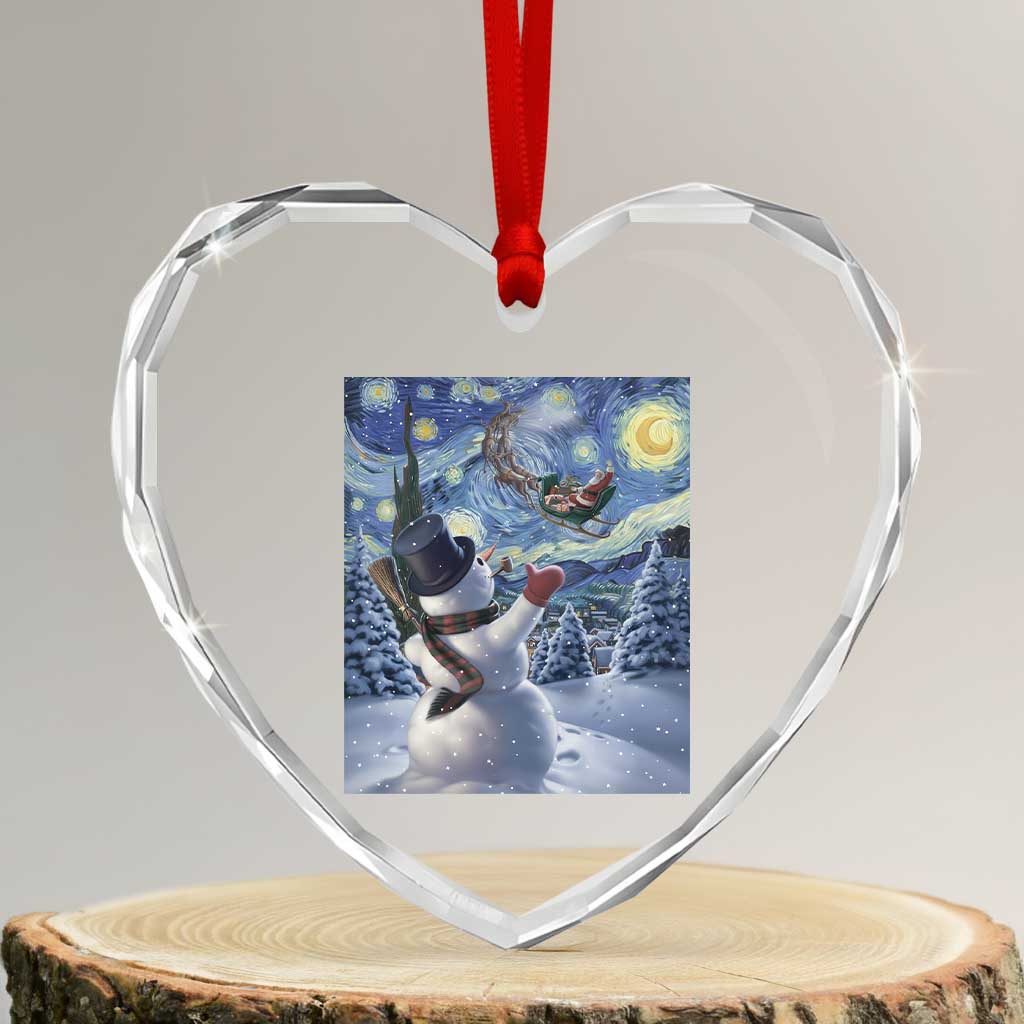 Christmas Snowman Starry Night Heart Crystal Glass Ornament - Wonder Print Shop