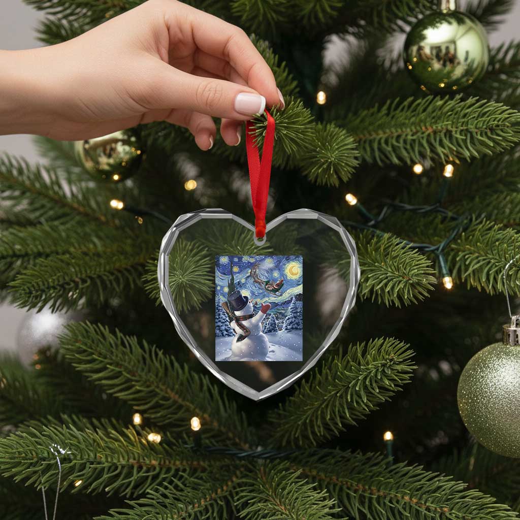 Christmas Snowman Starry Night Heart Crystal Glass Ornament - Wonder Print Shop