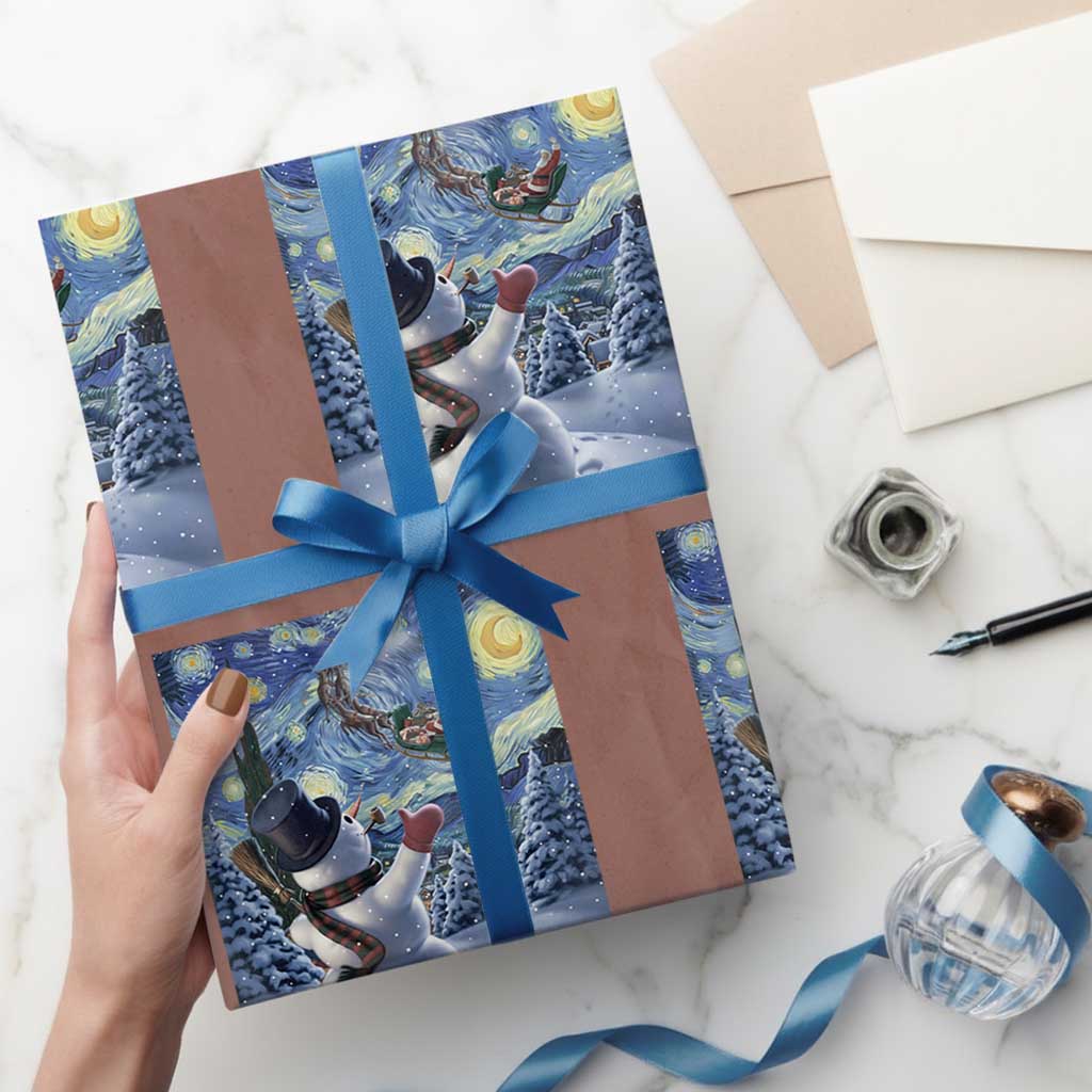 Christmas Snowman Starry Night Wrapping Paper Roll - Wonder Print Shop