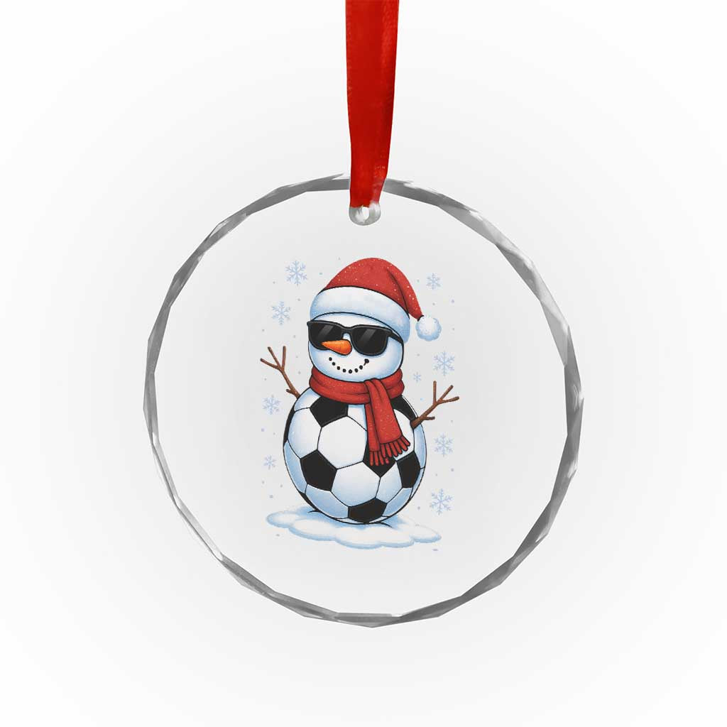 Christmas Soccer Snowman Crystal Glass Ornament Snowflakes Holiday Sports Xmas Pajamas Red Santa Hat - Wonder Print Shop