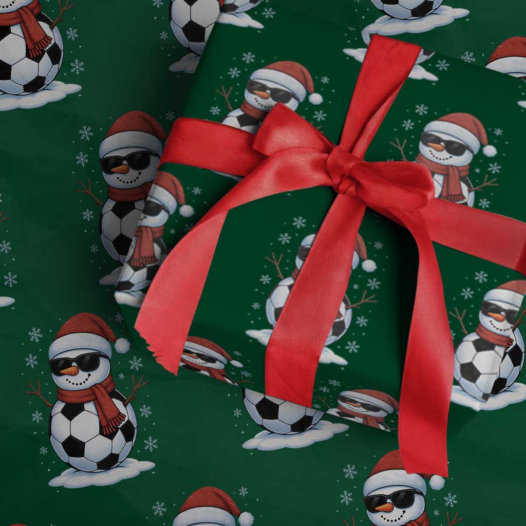 Christmas Soccer Snowman Wrapping Paper Roll Snowflakes Holiday Sports Xmas Pajamas Red Santa Hat - Wonder Print Shop