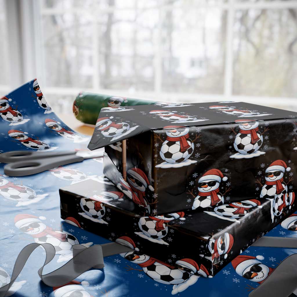 Christmas Soccer Snowman Wrapping Paper Roll Snowflakes Holiday Sports Xmas Pajamas Red Santa Hat - Wonder Print Shop