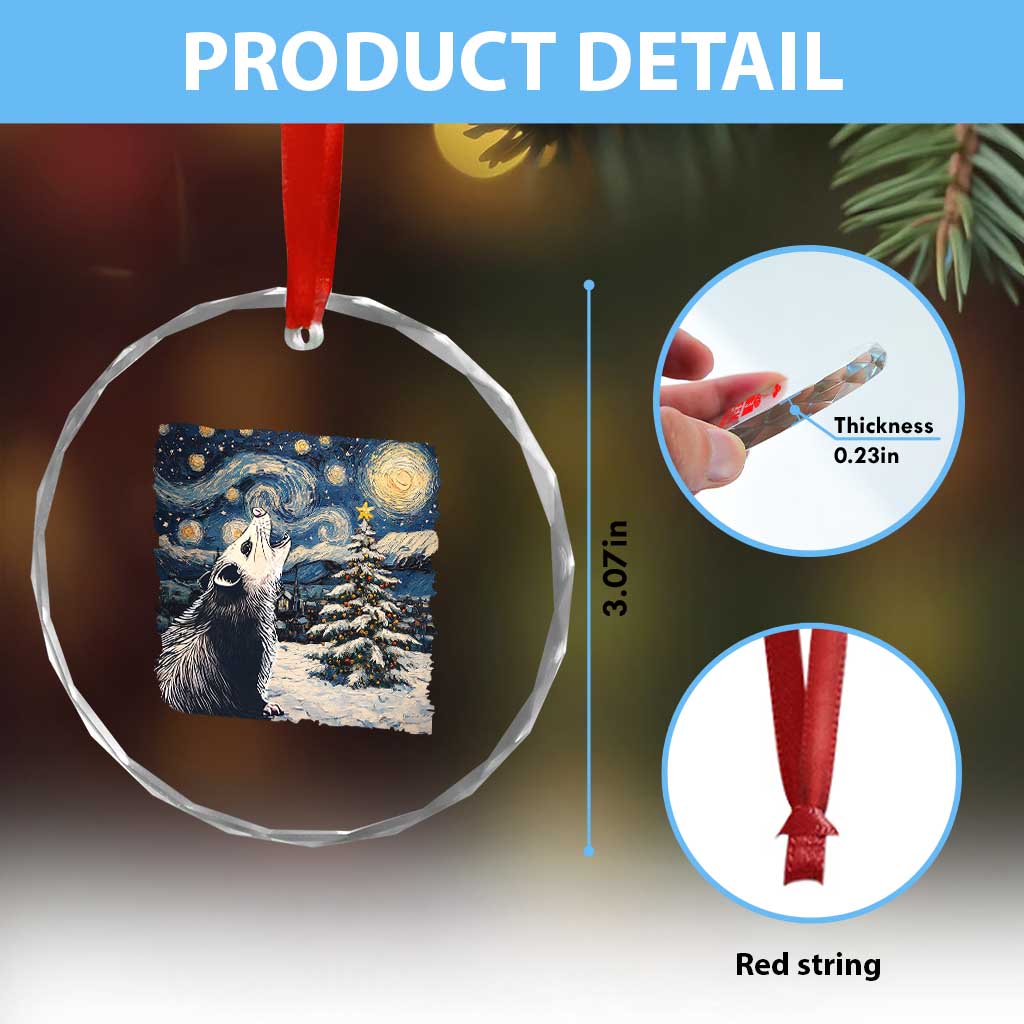 Christmas Starry Night Opossum Crystal Glass Ornament TS09