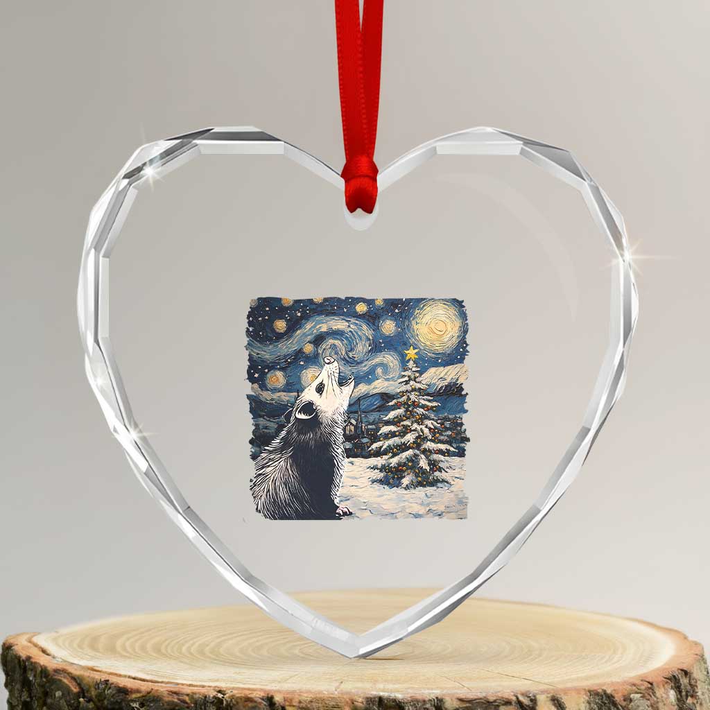 Christmas Starry Night Opossum Heart Crystal Glass Ornament - Wonder Print Shop