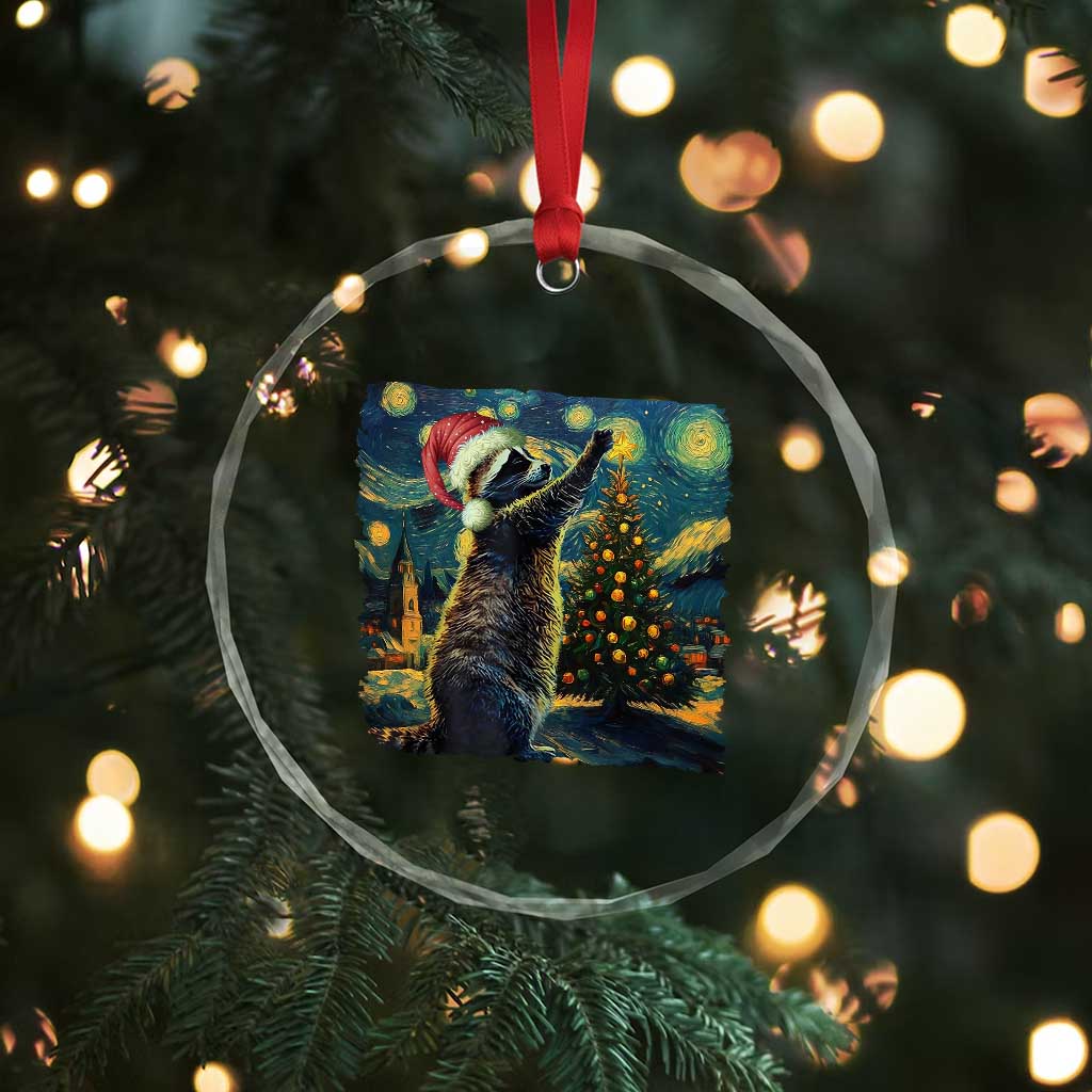 Christmas Starry Night Raccoon Crystal Glass Ornament TS09