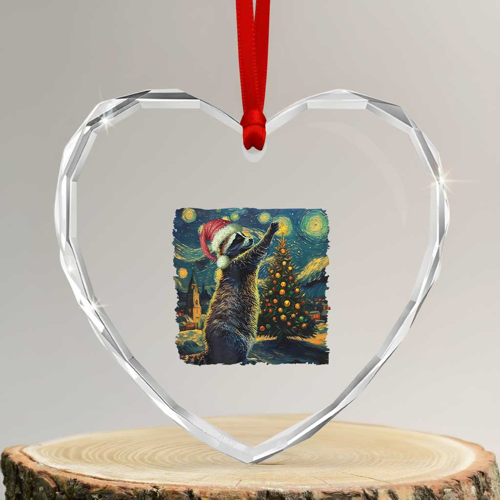 Christmas Starry Night Raccoon Heart Crystal Glass Ornament - Wonder Print Shop
