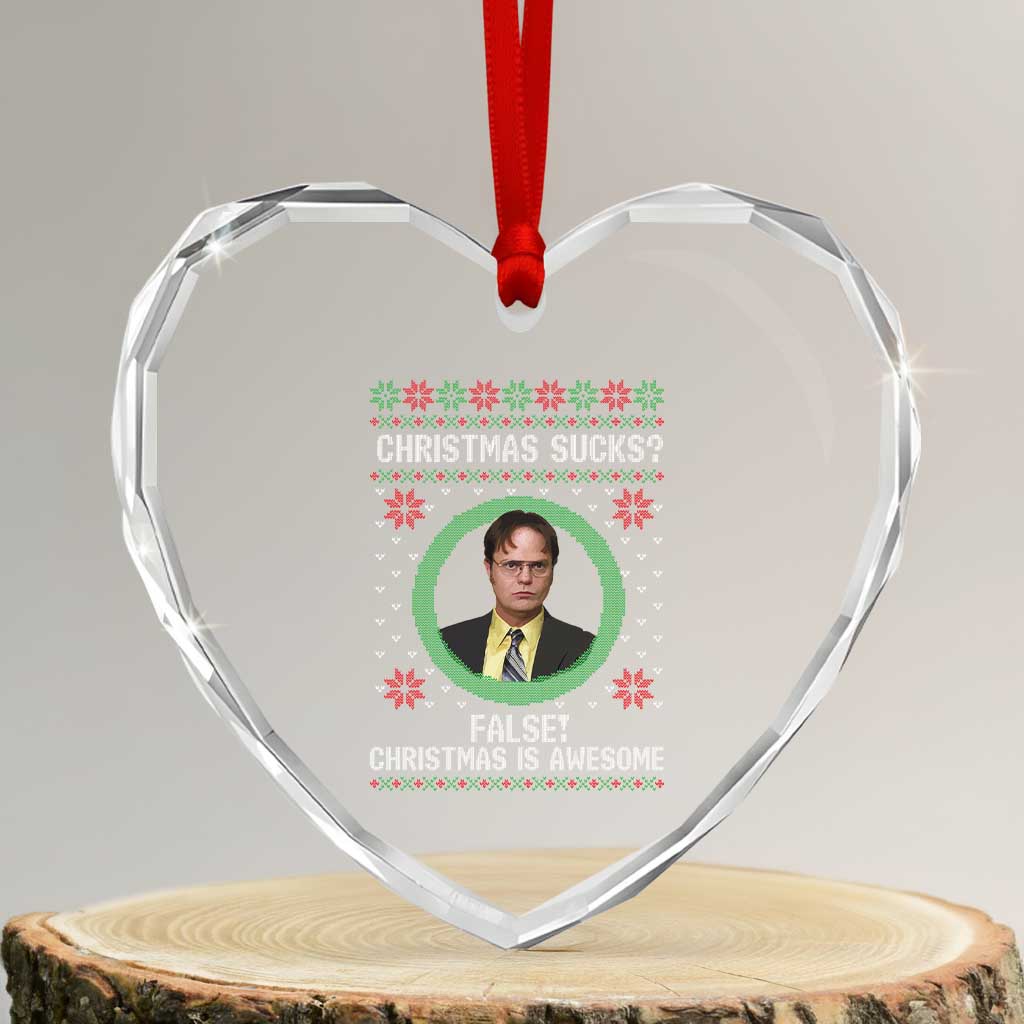 Christmas Sucks FALSE Christmas Is Awesome Heart Crystal Glass Ornament Funny Xmas Office Holiday Humor - Wonder Print Shop