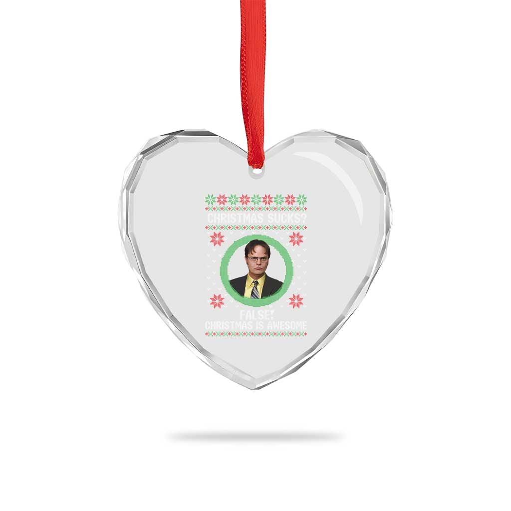 Christmas Sucks FALSE Christmas Is Awesome Heart Crystal Glass Ornament Funny Xmas Office Holiday Humor - Wonder Print Shop