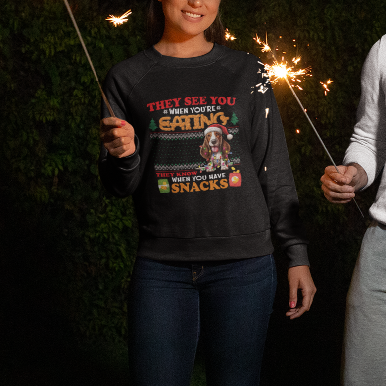 Christmas Sweatshirt Basset Hound See You're Eating Dog Lover - Wonder Print Shop