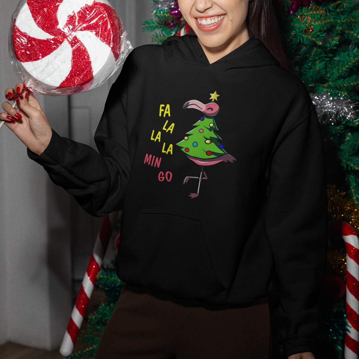 Fa La La Mingo Flamingo Hawaiian Christmas Tree Hoodie - Wonder Print Shop