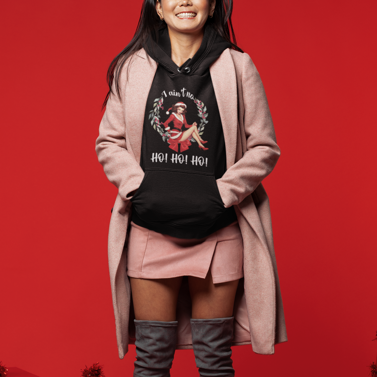 Christmas Hoodie I Ain't No Ho Ho Ho Women Vintage Xmas - Wonder Print Shop
