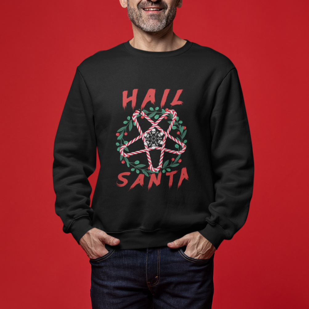 Hail Santa Krampus Ugly Christmas Candy Star Sweatshirt - Wonder Print Shop