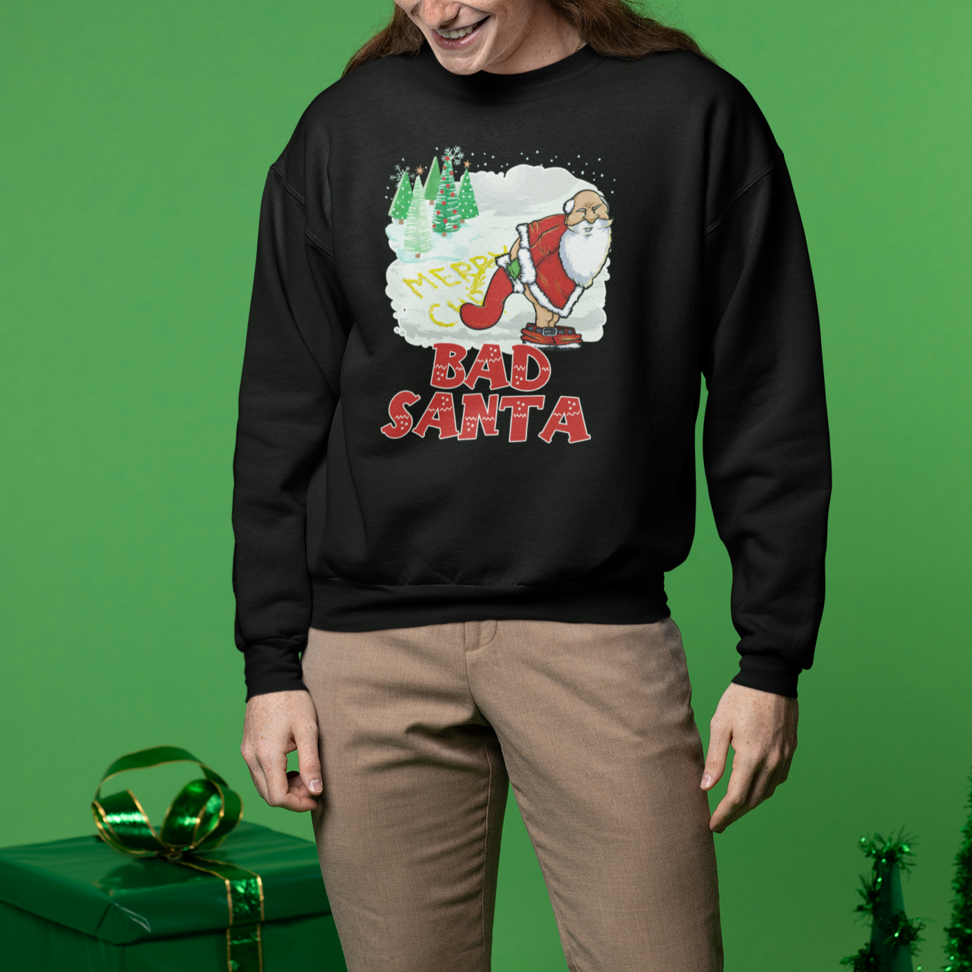 Bad Santa Merry Chrsitmas Funny  Naughty Xmas Sweatshirt - Wonder Print Shop