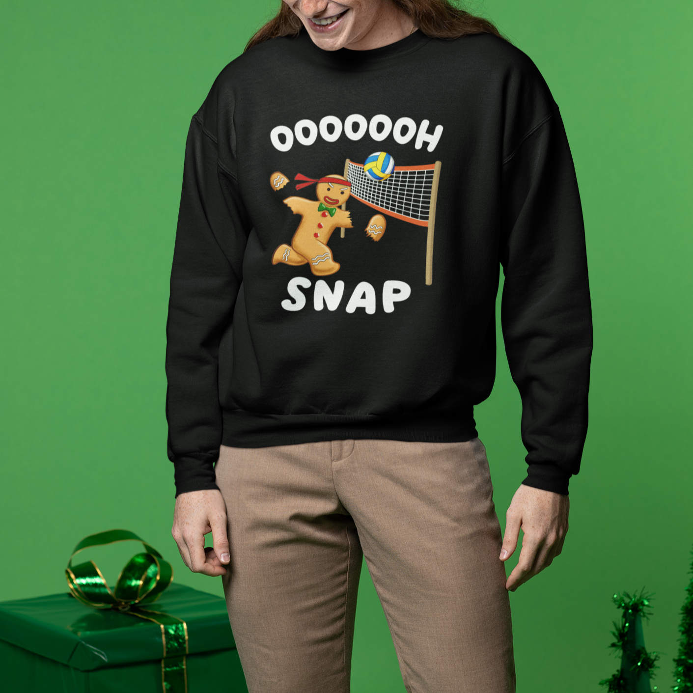 Christmas Sport Sweatshirt Volleyball Player Gingerbread Man Blocker Oh Snap - Wonder Print Shop
