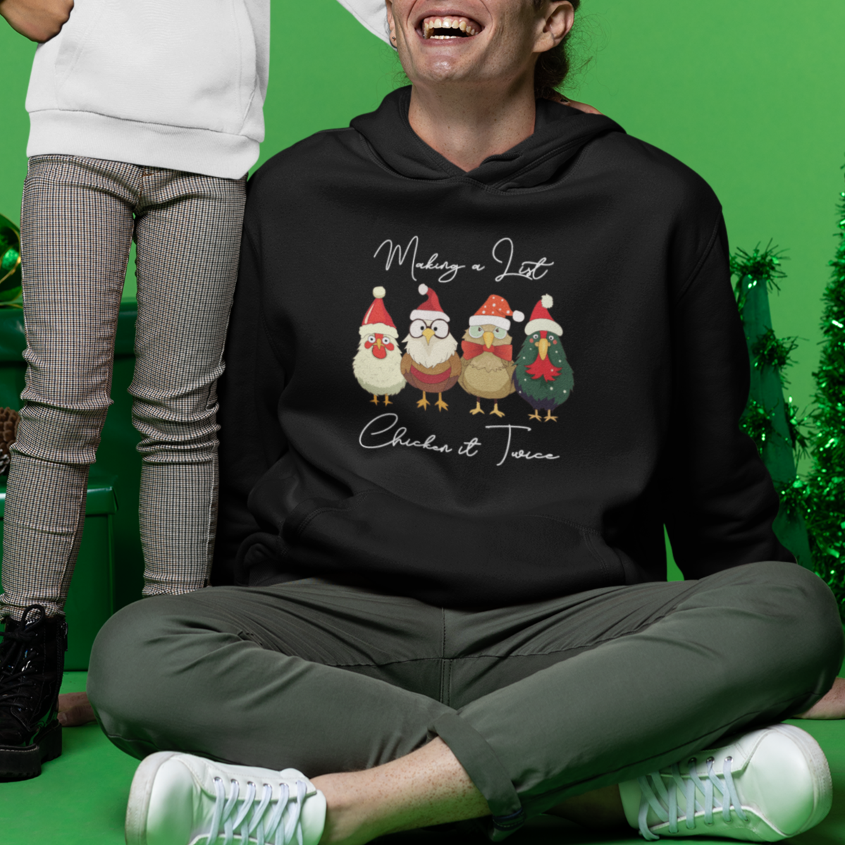 Christmas Hoodie Making A List Chicken It Twice Cute Santa Cuck - Wonder Print Shop