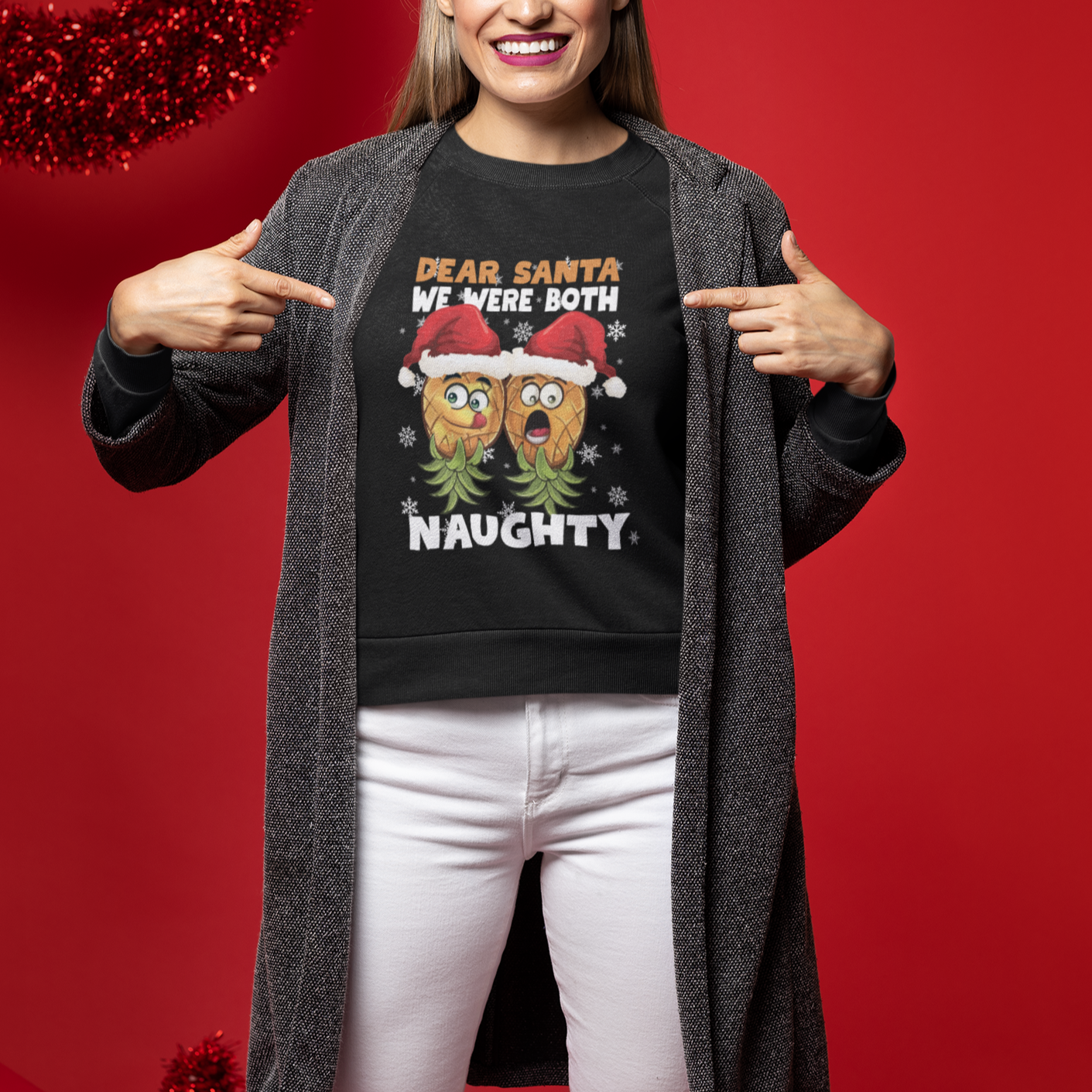 Christmas Sweatshirt Upside Down Pineapple Dear Santa We Were Both Naughty Xmas - Wonder Print Shop