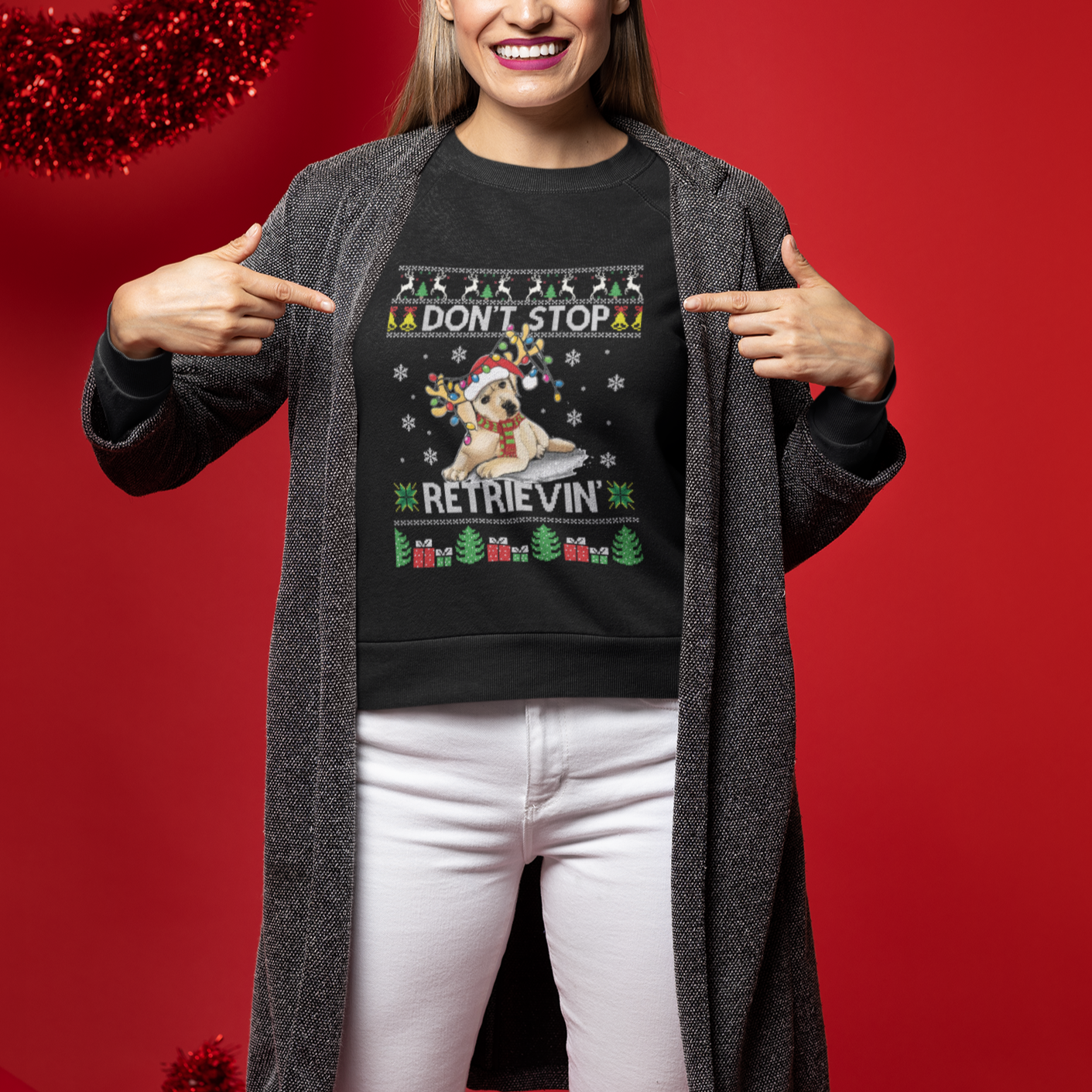 Don't Stop Retrievin Golden Retriever Ugly Christmas Sweatshirt - Wonder Print Shop
