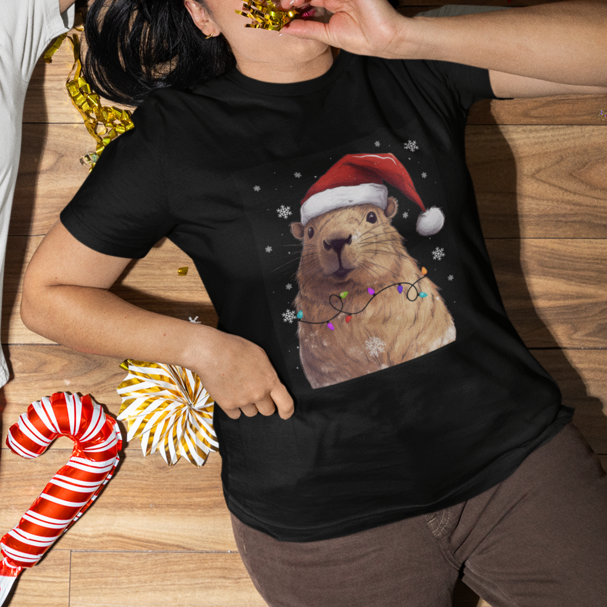Capybara Christmas T Shirt Funny Santa Capy Meme Xmas Vibe - Wonder Print Shop