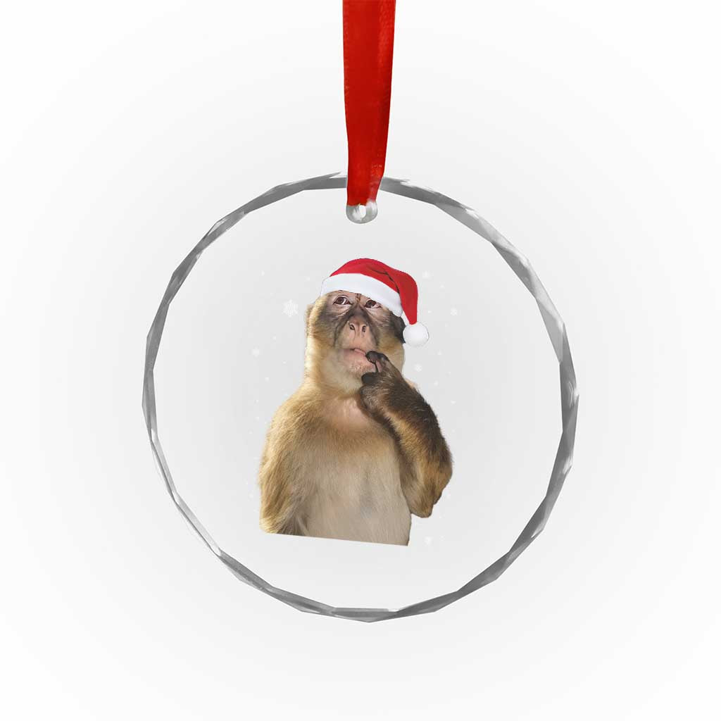 Christmas Thinking Monkey Meme Humor Brainrot Crystal Glass Ornament TS11