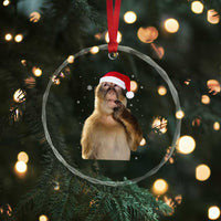 Christmas Thinking Monkey Meme Humor Brainrot Crystal Glass Ornament TS11
