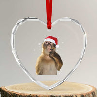 Christmas Thinking Monkey Meme Humor Brainrot Heart Crystal Glass Ornament - Wonder Print Shop