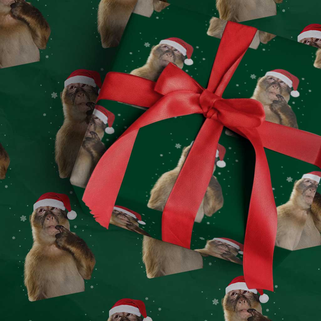 Christmas Thinking Monkey Meme Humor Brainrot Wrapping Paper Roll - Wonder Print Shop