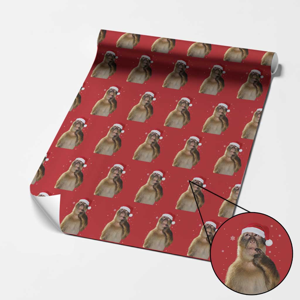 Christmas Thinking Monkey Meme Humor Brainrot Wrapping Paper Roll - Wonder Print Shop
