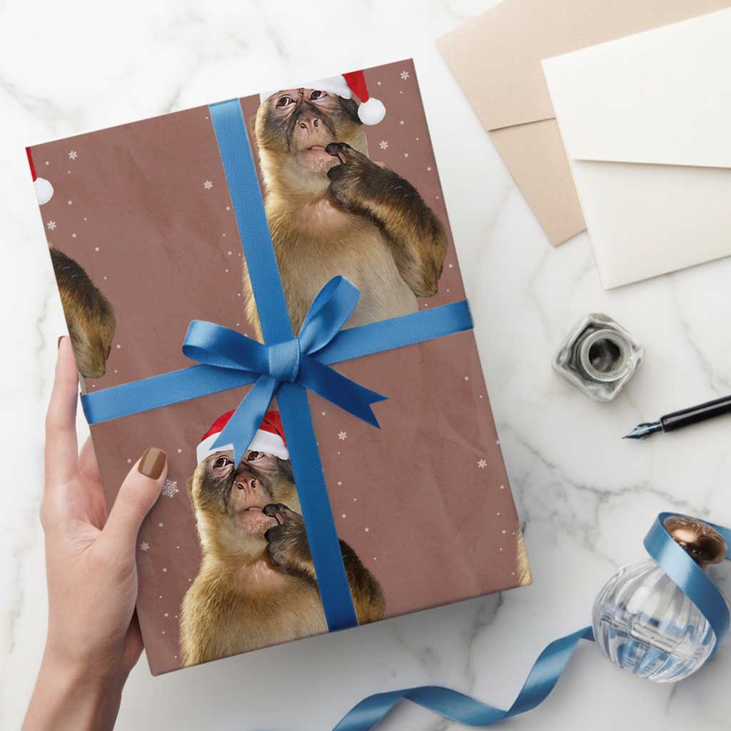 Christmas Thinking Monkey Meme Humor Brainrot Wrapping Paper Roll - Wonder Print Shop
