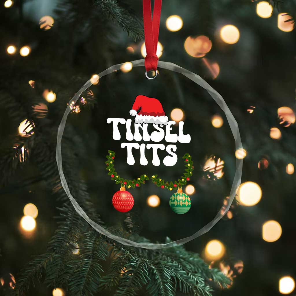 Christmas Tinsel Tits Crystal Glass Ornament Funny Xmas Couple Matching - Wonder Print Shop