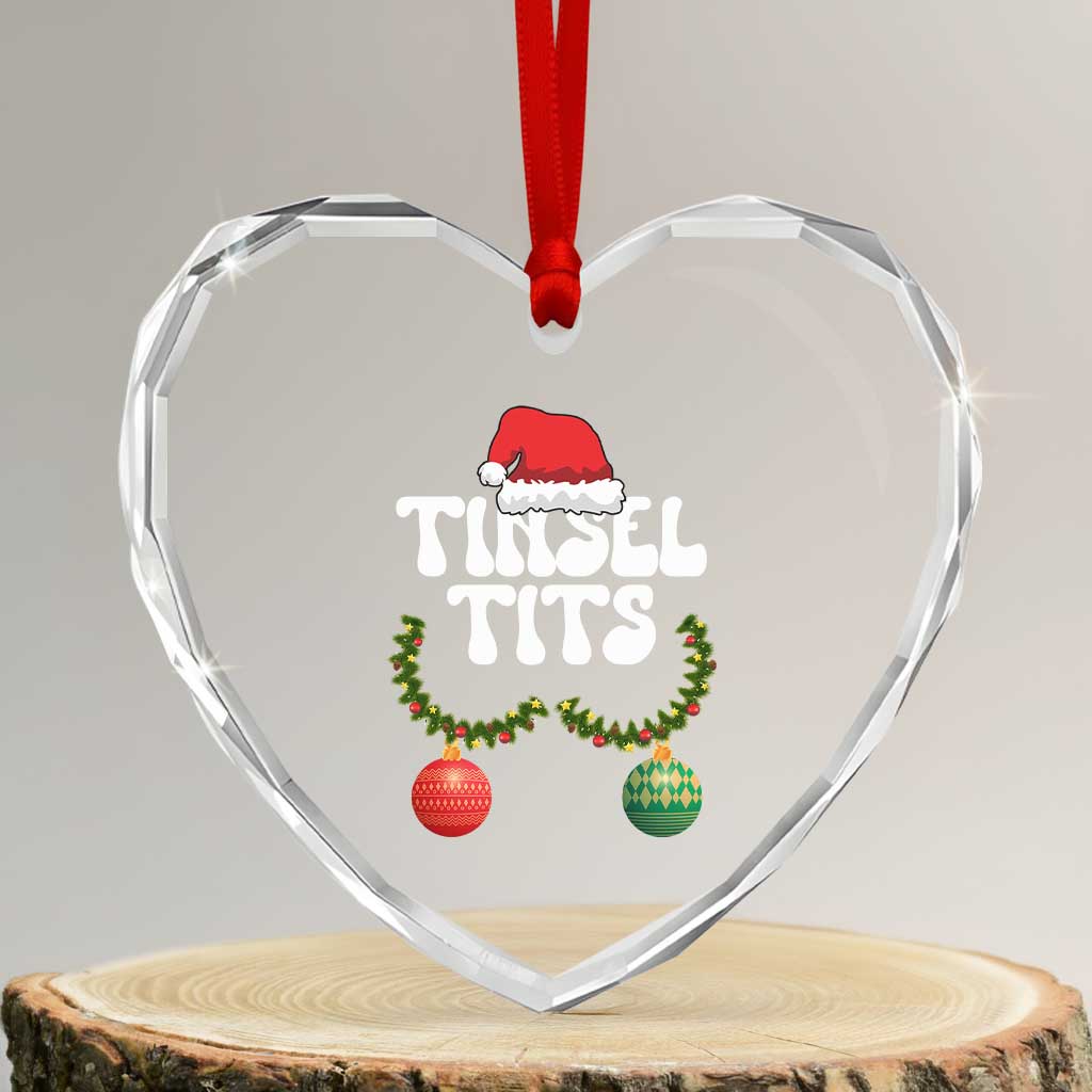 Christmas Tinsel Tits Heart Crystal Glass Ornament Funny Xmas Couple Matching - Wonder Print Shop