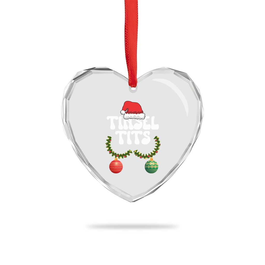 Christmas Tinsel Tits Heart Crystal Glass Ornament Funny Xmas Couple Matching - Wonder Print Shop