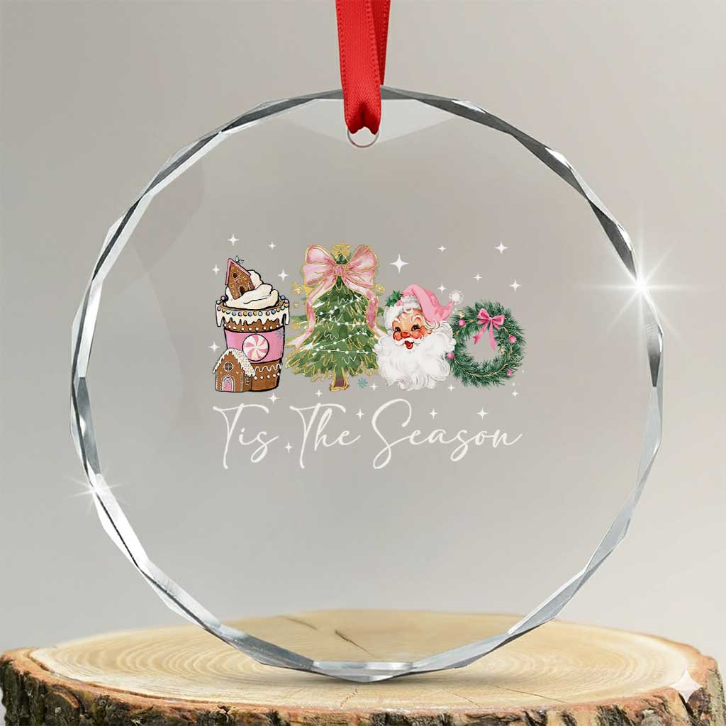Christmas Tis The Season Crystal Glass Ornament Cute Winter Old Xmas Vintage Pink Santa Claus - Wonder Print Shop