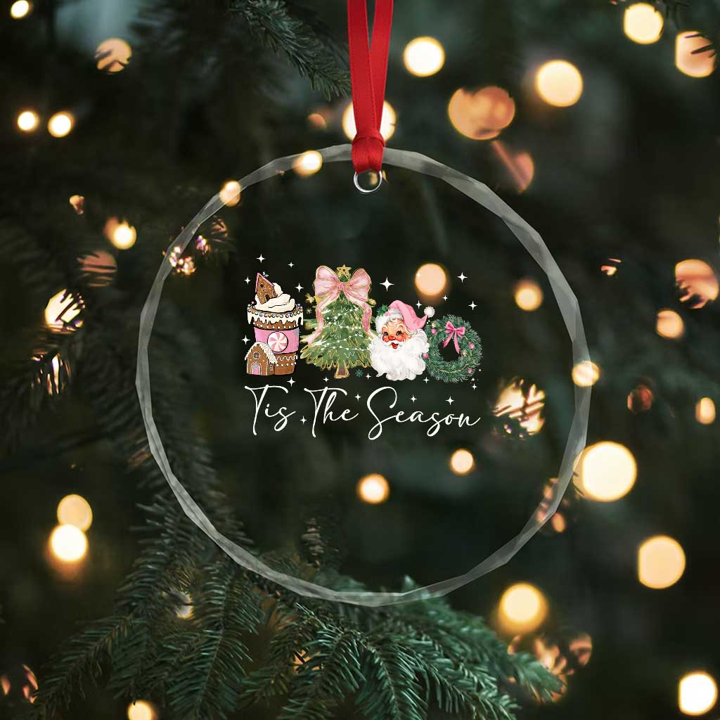 Christmas Tis The Season Crystal Glass Ornament Cute Winter Old Xmas Vintage Pink Santa Claus - Wonder Print Shop