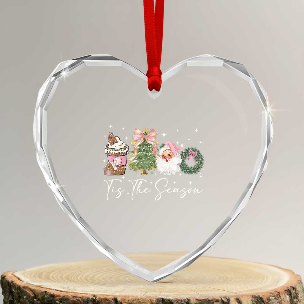 Christmas Tis The Season Heart Crystal Glass Ornament Cute Winter Old Xmas Vintage Pink Santa Claus - Wonder Print Shop