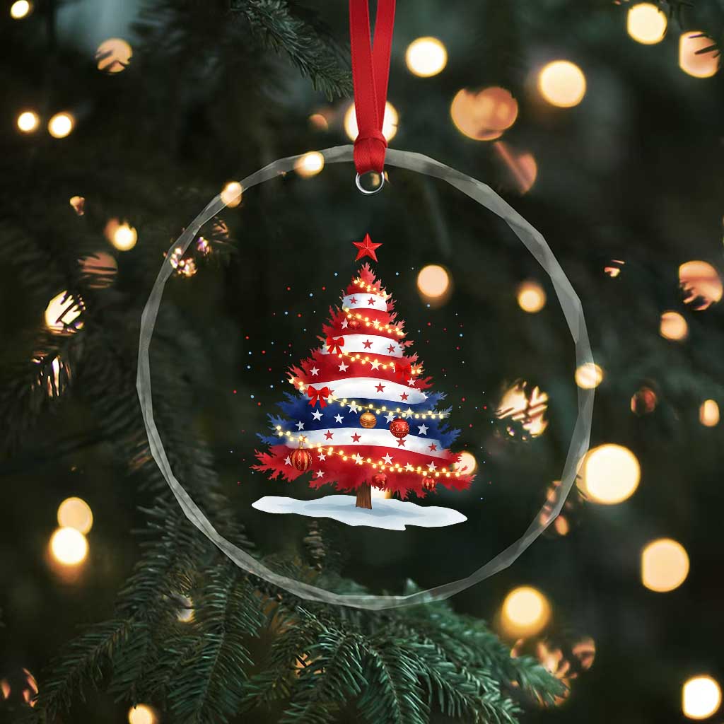 Christmas Tree American Flag Patriotic Crystal Glass Ornament - Wonder Print Shop