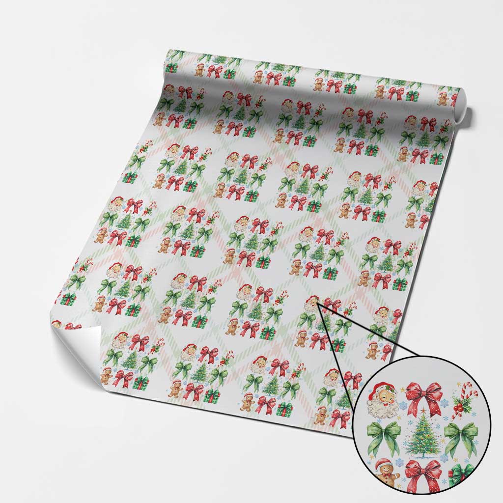 Christmas Tree Retro Coquette Bow Wrapping Paper Roll Santa Claus Candy Festive Xmas Vibes