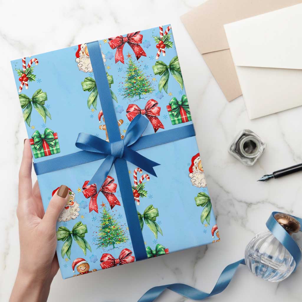 Christmas Tree Retro Coquette Bow Wrapping Paper Roll Santa Claus Candy Festive Xmas Vibes