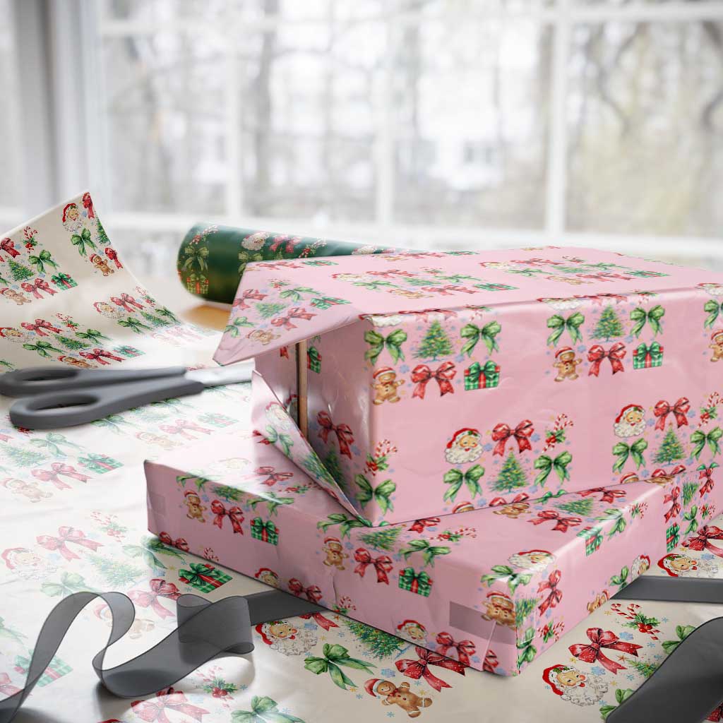 Christmas Tree Retro Coquette Bow Wrapping Paper Roll Santa Claus Candy Festive Xmas Vibes