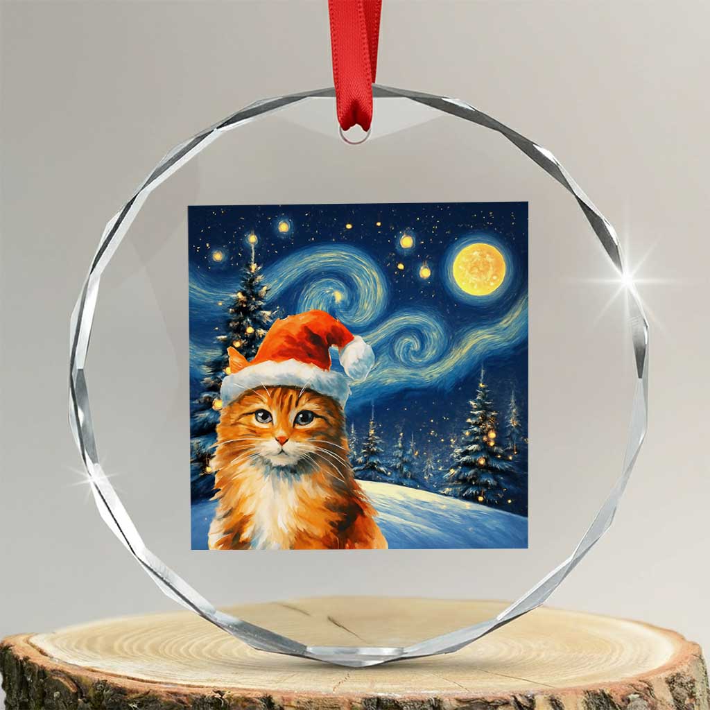 Christmas Van Gogh Cat Crystal Glass Ornament TS12