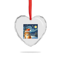Christmas Van Gogh Cat Heart Crystal Glass Ornament - Wonder Print Shop