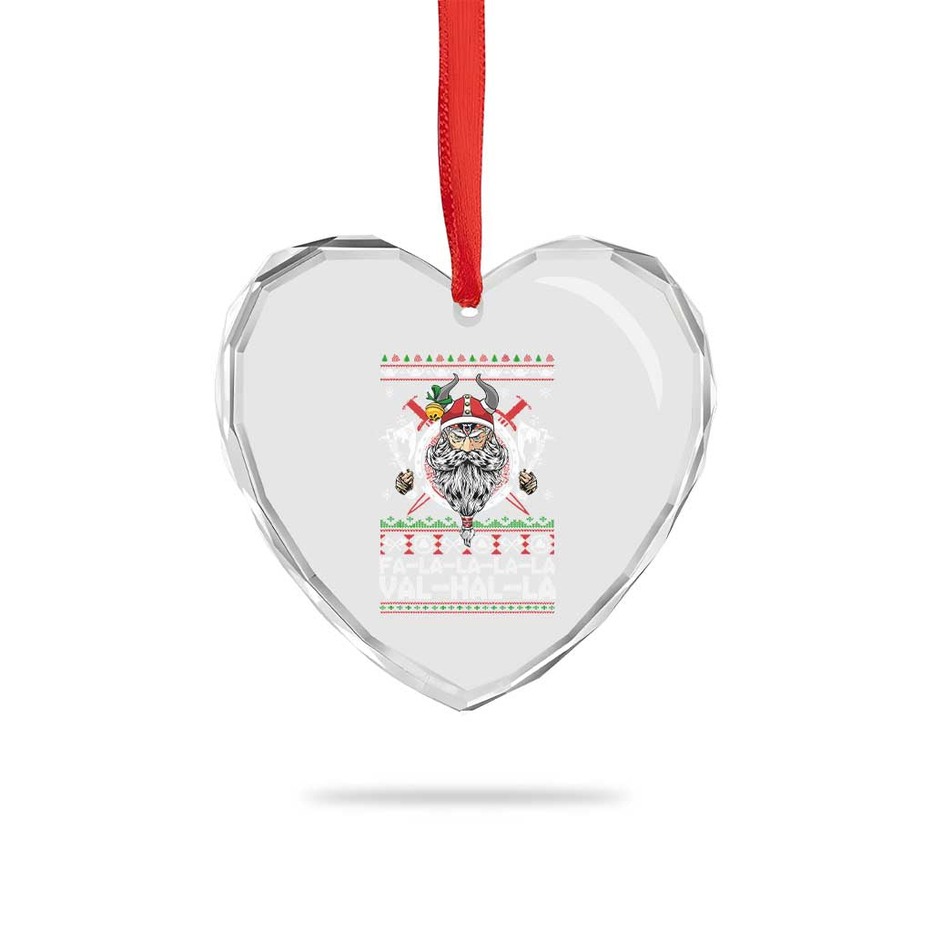 Christmas Viking Heart Crystal Glass Ornament Fa La La La La Val Hal La Santa Viking Warriors - Wonder Print Shop