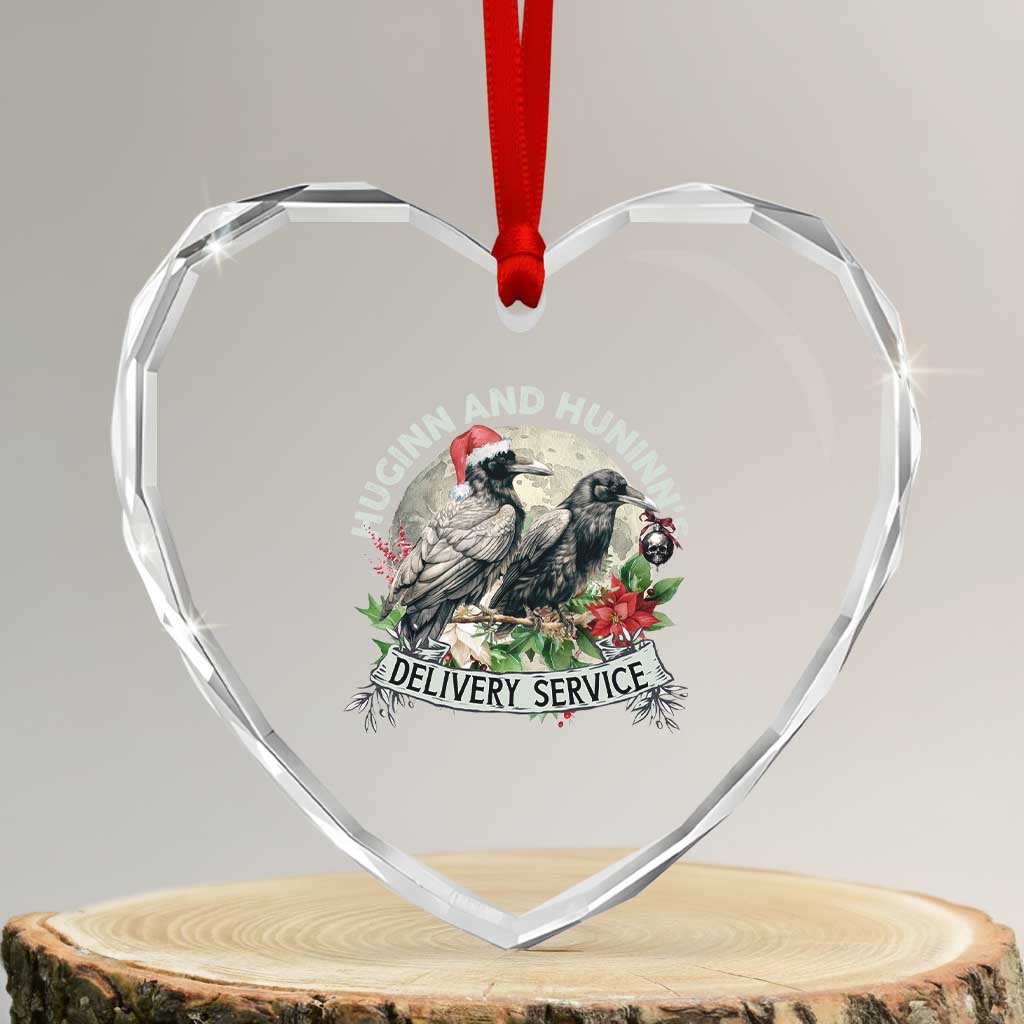 Christmas Viking Heart Crystal Glass Ornament Huginn And Hunninn's Delivery Service Raven - Wonder Print Shop
