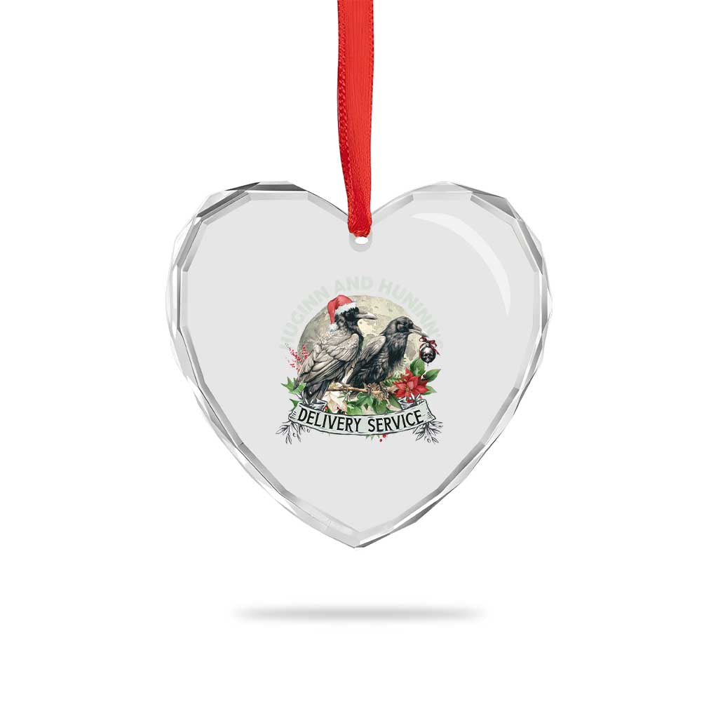 Christmas Viking Heart Crystal Glass Ornament Huginn And Hunninn's Delivery Service Raven - Wonder Print Shop