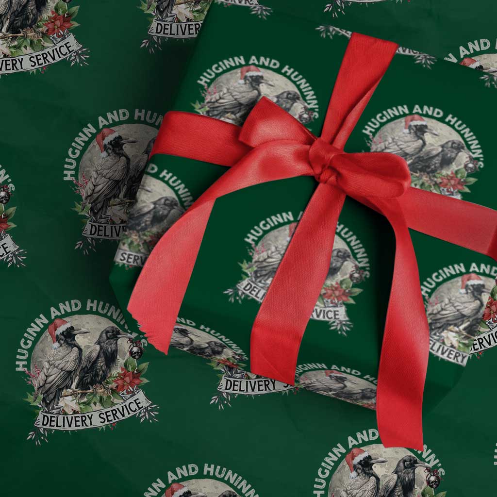 Christmas Viking Wrapping Paper Roll Huginn And Hunninn's Delivery Service Raven - Wonder Print Shop
